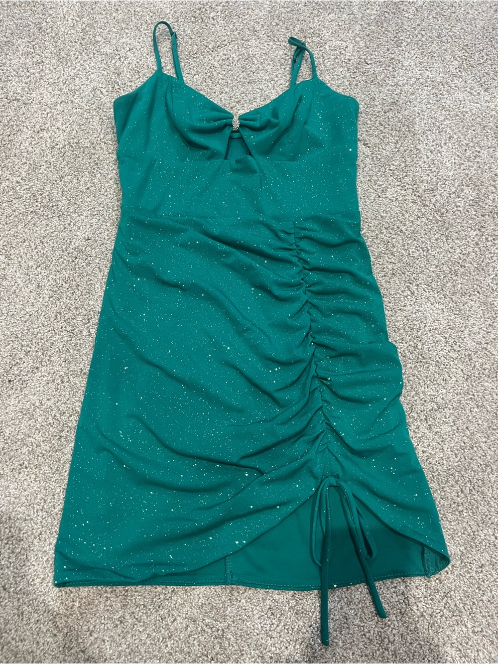 Sparkle Ruched Emerald Green Dress